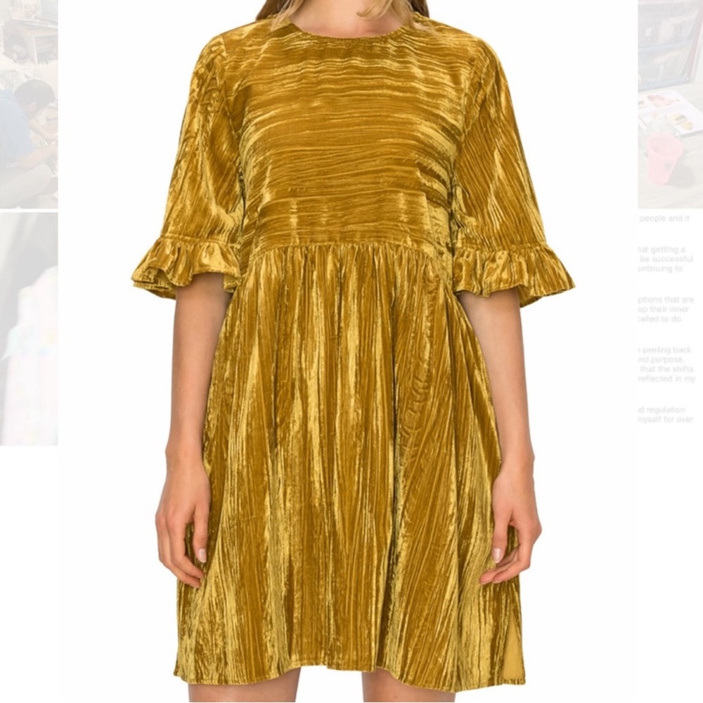 NWT Melloday Ruffle Sleeve Velvet Mini Dress in Gold S